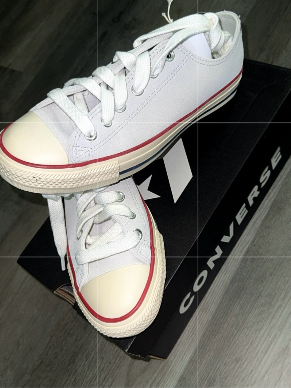 Converse Low Top Canvas Sneakers in White with Red Accent